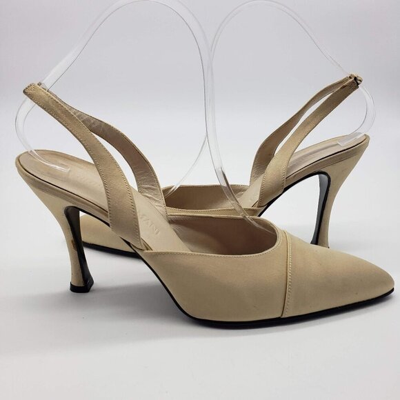 Vintage Giorgio Armani Women EU 39 champagne satin slingback heels pointed toe - Picture 1 of 12